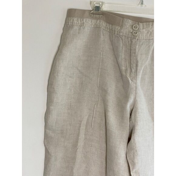 Chico's Womens Size Medium Capris 100% Linen Crop Length Wide Leg Pockets Khaki - Picture 5 of 9